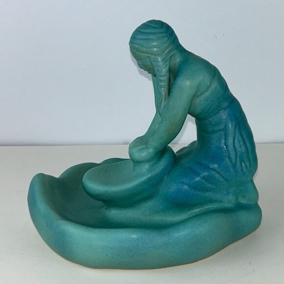 Vintage Van Briggle Pottery Corn Maiden Native American Maize Turquoise Blue 7" - Picture 8 of 15